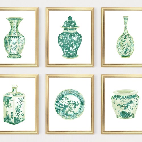 Wildflowers in Chinoiserie Vases Printable Art Set of 6 - Etsy