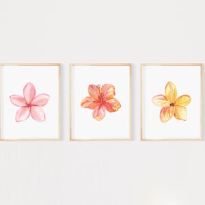 Tropical Flowers Printable Art Set of 3 Prints, Instant Digital Download tropical art watercolor flower print watercolor floral print set