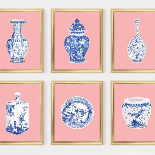 Wildflowers in Chinoiserie Vases Printable Art Set of 6 - Etsy