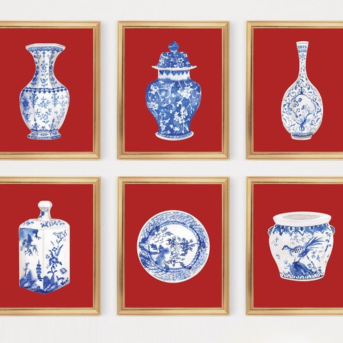 Watercolor Chinoiserie Vases Printable Art Set of 4 Prints - Etsy