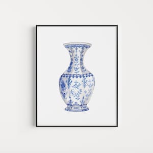 Watercolor Ming Vase Printable Art, Instant Download Chinoiserie print eastern asian art oriental decor, housewarming gift blue and white