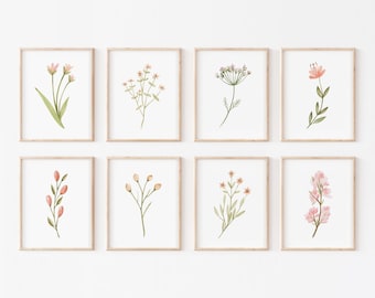 Watercolor Wildflower Art Prints: Pastel Floral Set of 8 (Digital Download)