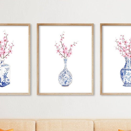 Wildflowers in Chinoiserie Vases Printable Art Set of 6 - Etsy