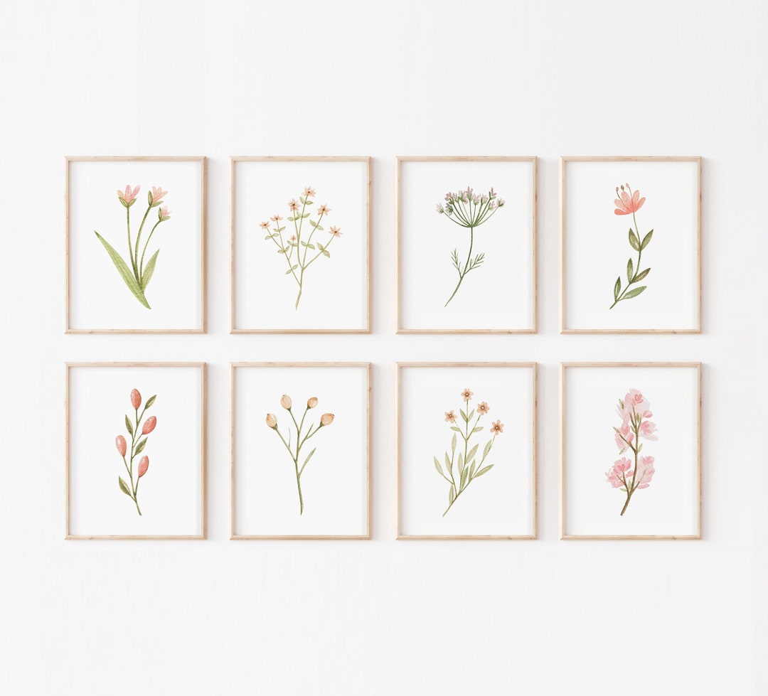 Watercolor Wildflower Art Prints: Pastel Floral Set of 8 (digital ...