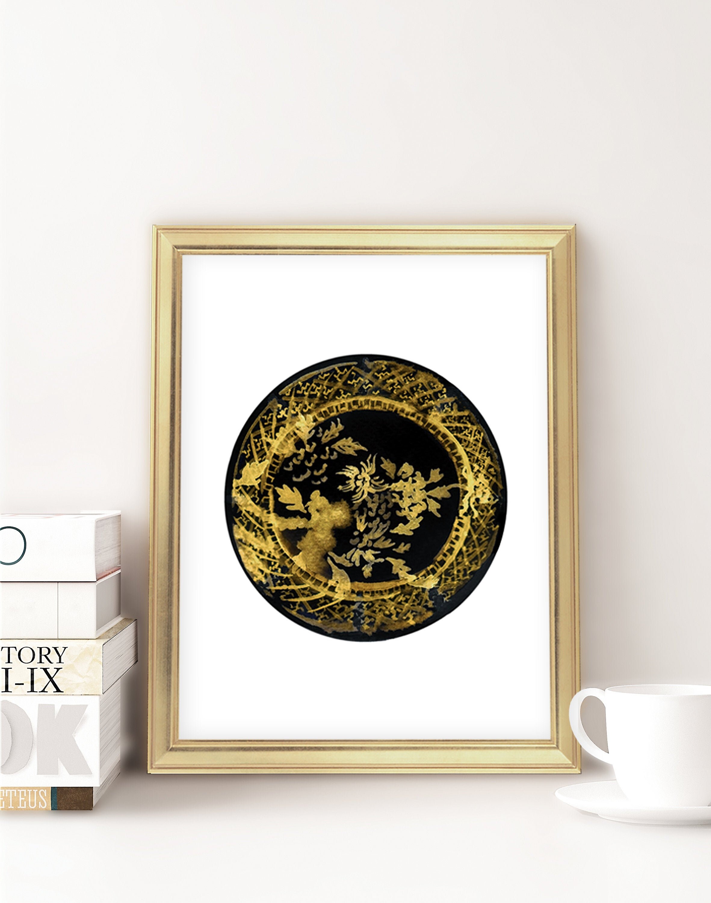 Black and Gold China Plate Printable Art Instant Download Etsy
