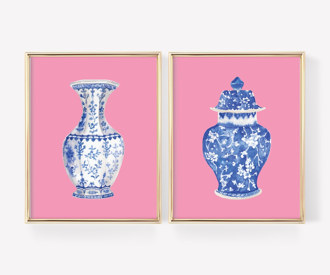 Watercolor Chinoiserie Vases Printable Art Set of 2 Instant Etsy