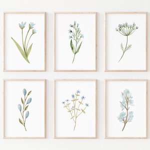 Watercolor Wild Flowers Printable Art Set of 6, Instant Digital Download wildflower print watercolor nursery art baby blue nursery flower