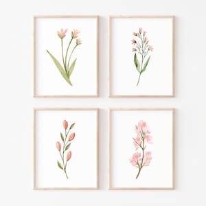 Watercolor Wildflower Print Set: Pink Floral Scandinavian Art (Digital Download)