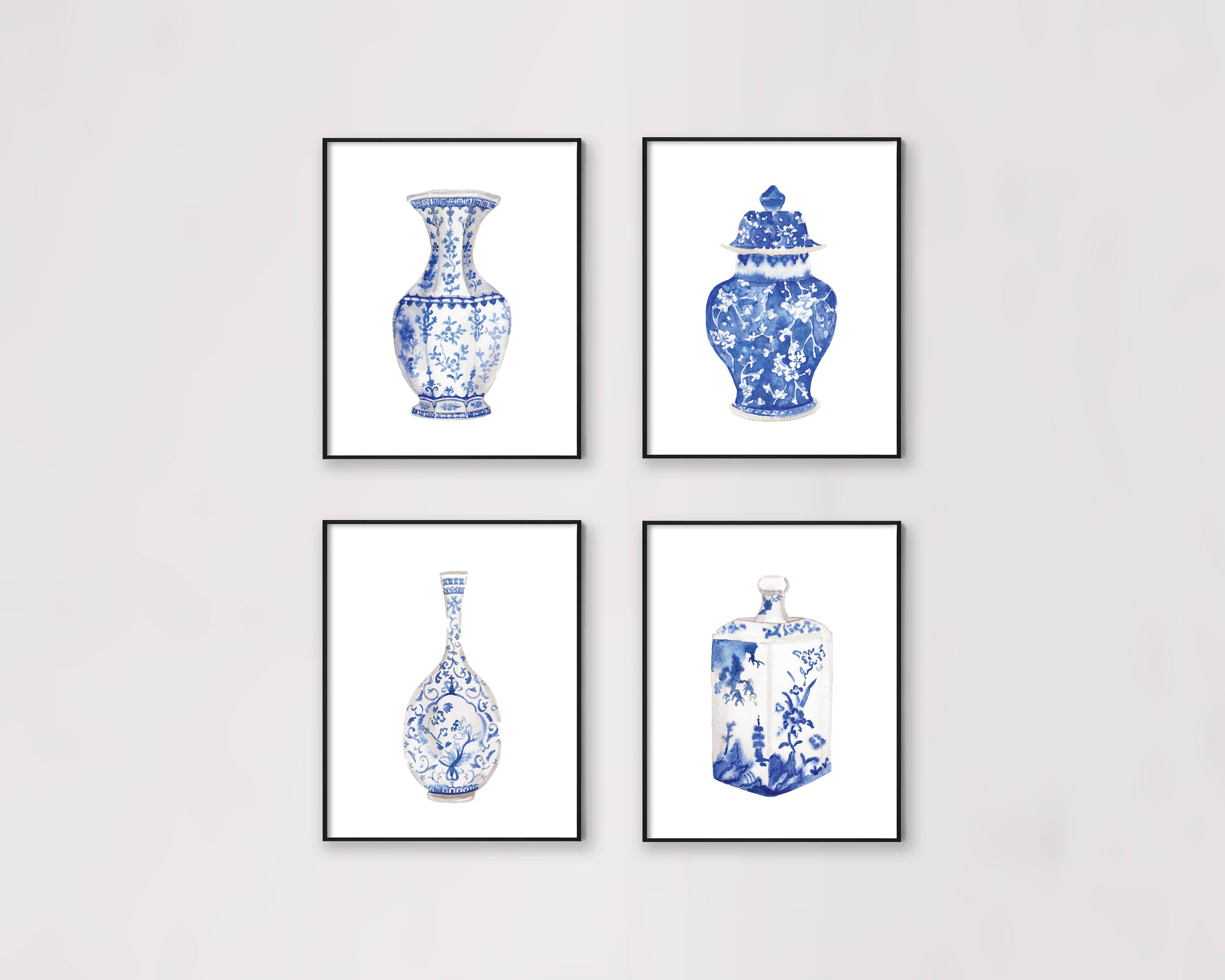 Watercolor Chinoiserie Vases Printable Art Set of 4 Prints Etsy