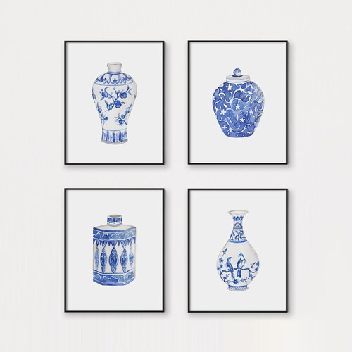 Chinoiserie Vase Prints Set of 4 Prints Blue and White Etsy