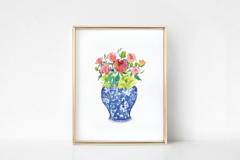 Chinoiserie Vase of Roses Printable Art Instant Download | Etsy