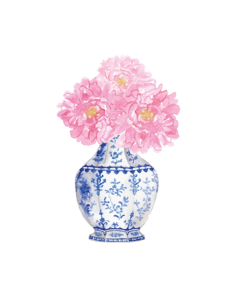Watercolor Peonies Chinoiserie Vases Printable Art Set of 2 - Etsy