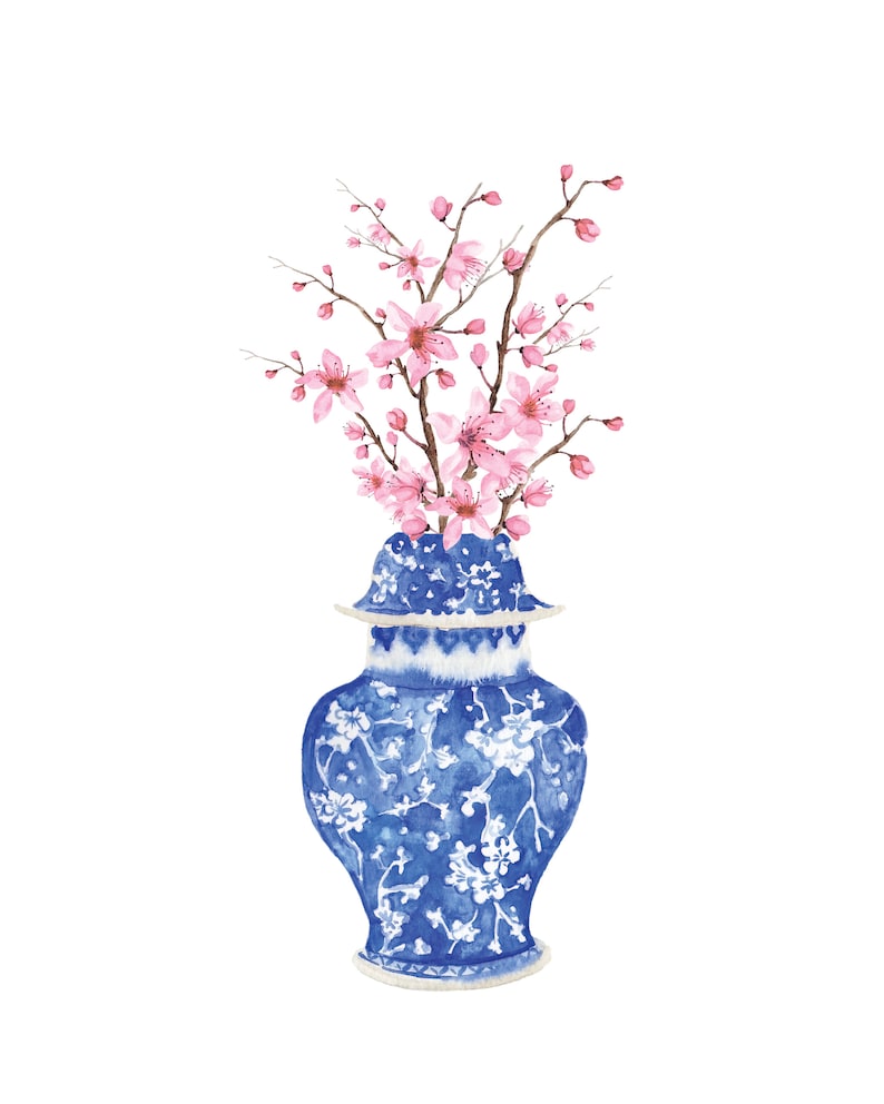 Cherry Blossom Chinoiserie Vases Printable Art Set of 4 Etsy