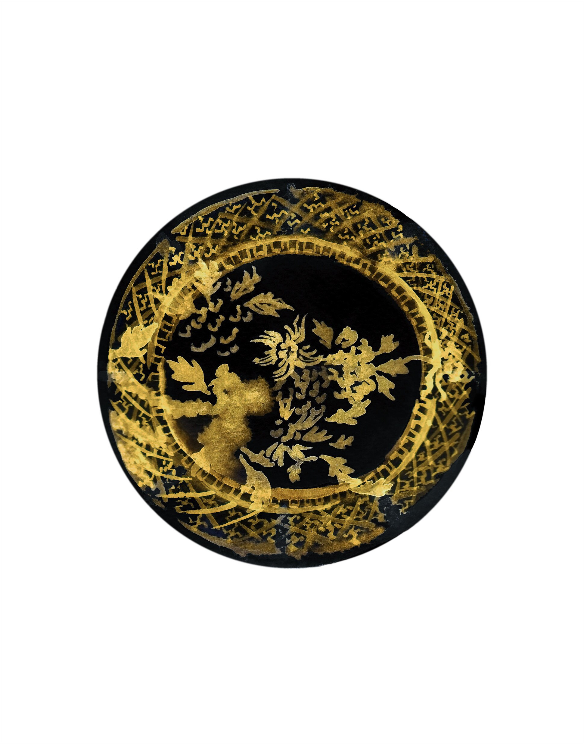Black and Gold China Plate Printable Art Instant Download Etsy