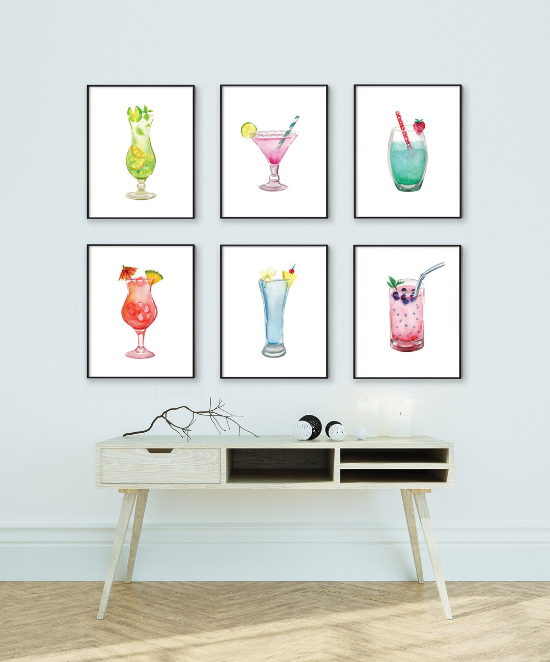 printable kitchen prints wall art, set of 6, hand... Watercolor Cocktails Printable Art Set of 6 Prints Instant Digital ...