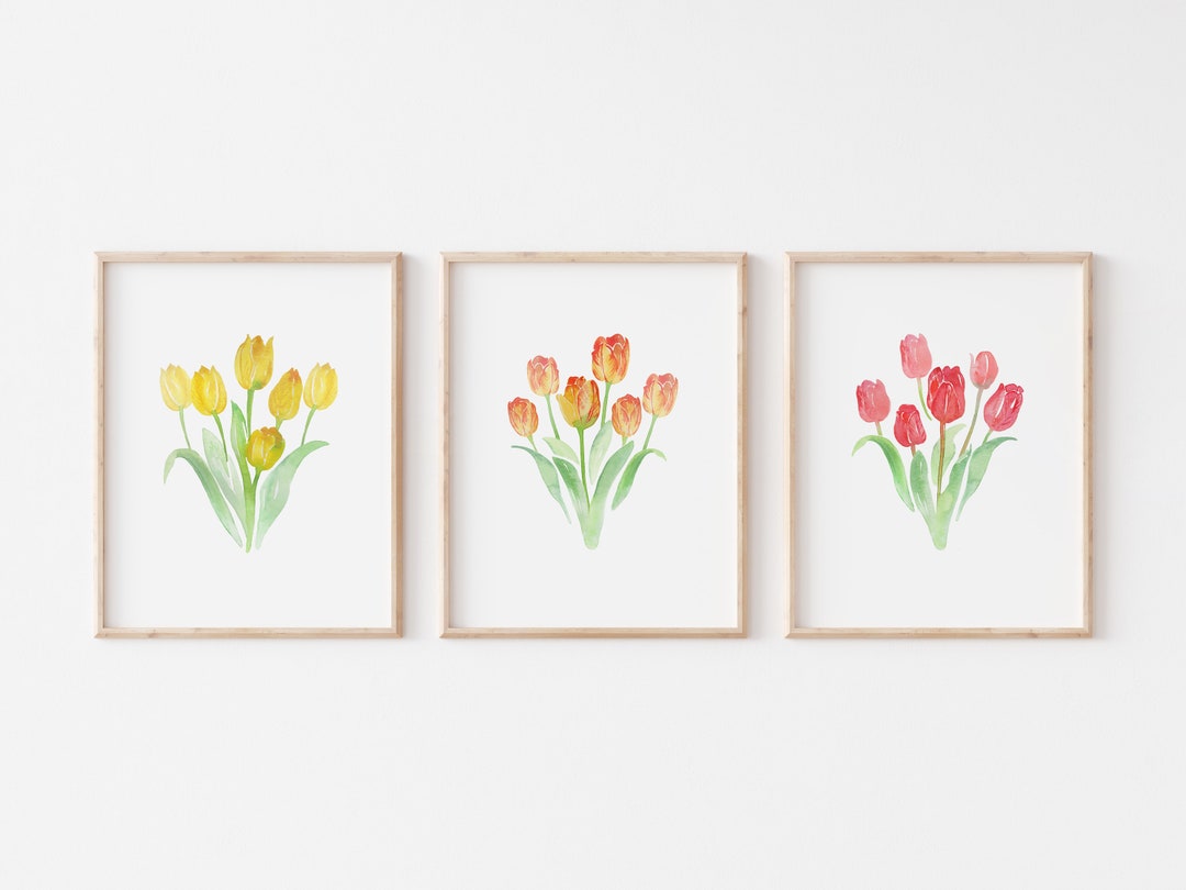 Watercolor Tulips Art Print Set: Floral Wall Decor (digital Download ...