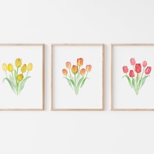 Watercolor Tulips Printable Art Set of 3 prints Instant Digital Download, flower art watercolor floral print tulip painting flower print set