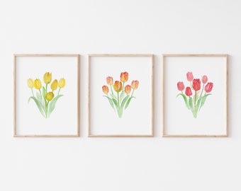 Watercolor Tulips Art Print Set: Floral Wall Decor (Digital Download)