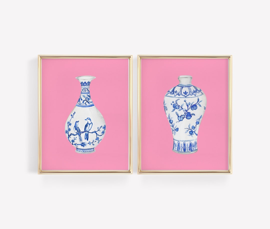 Watercolor Chinoiserie Vases Printable Art Set of 2 Instant Digital