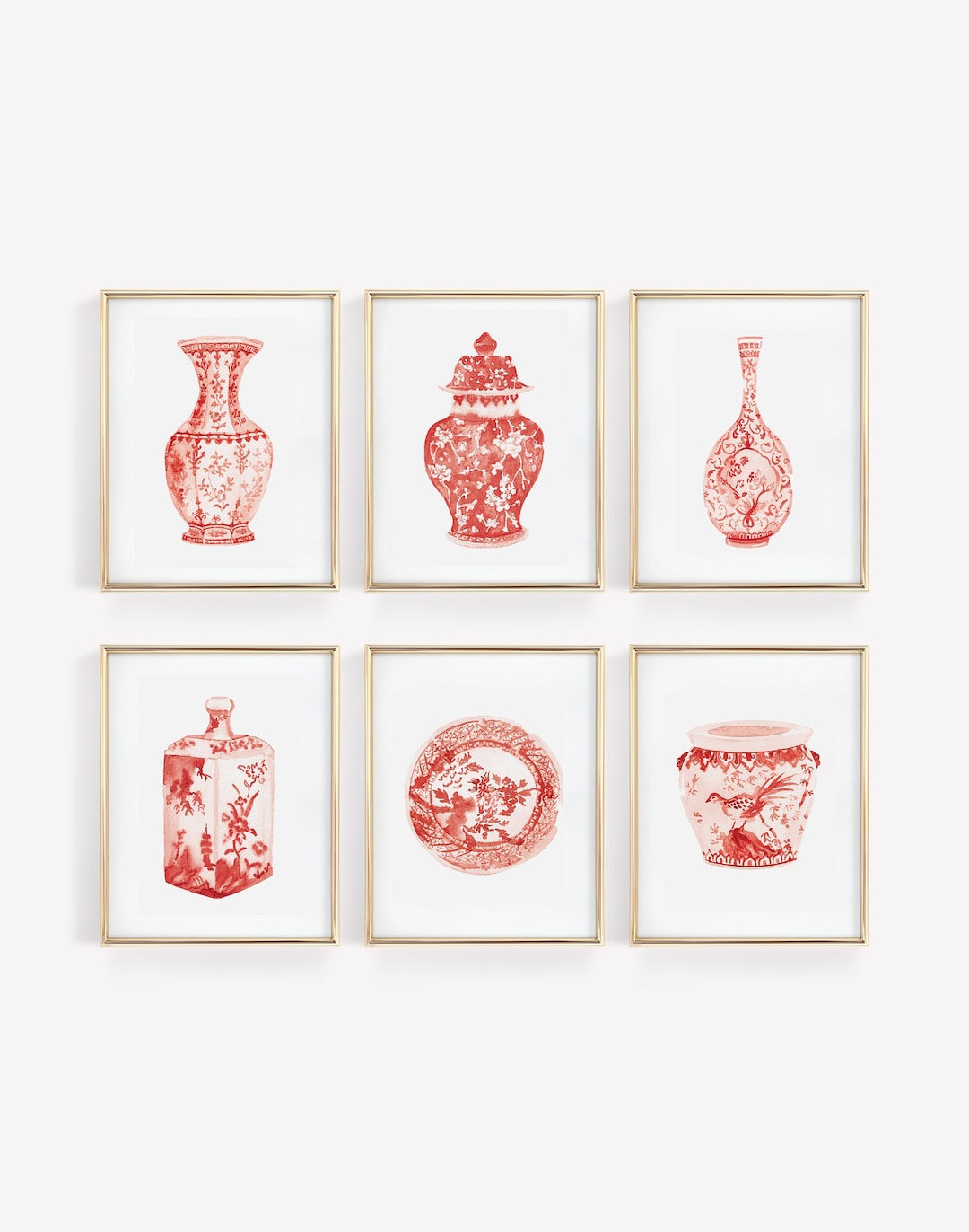 Watercolor Chinoiserie Vases Printable Art Set of 6 Prints Instant ...