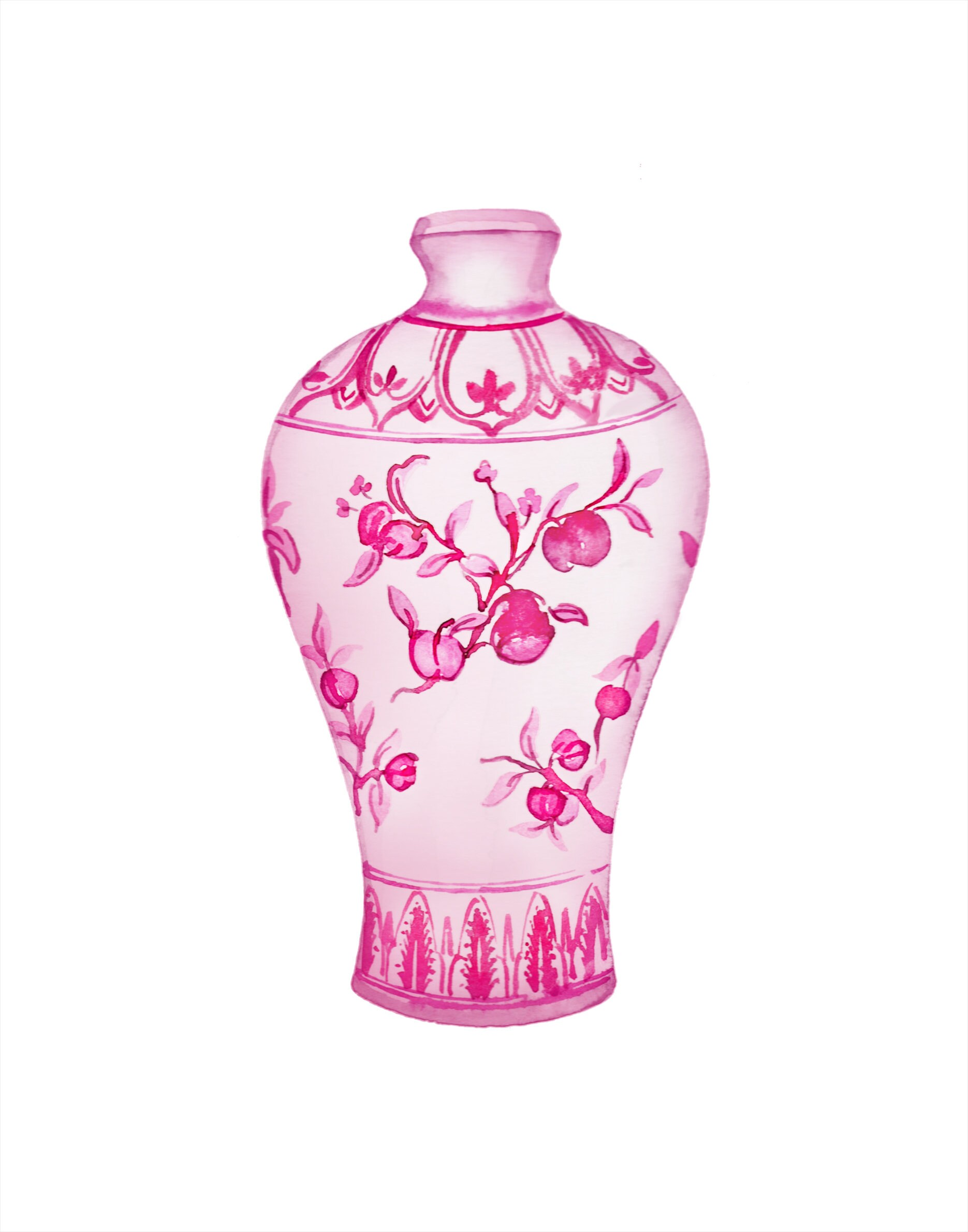 Watercolor Pink Chinoiserie Printable Art Set of 3 Instant Etsy