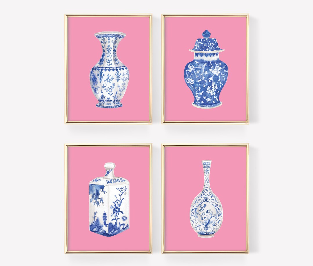 Watercolor Chinoiserie Vases Printable Art Set of 4 Instant Digital