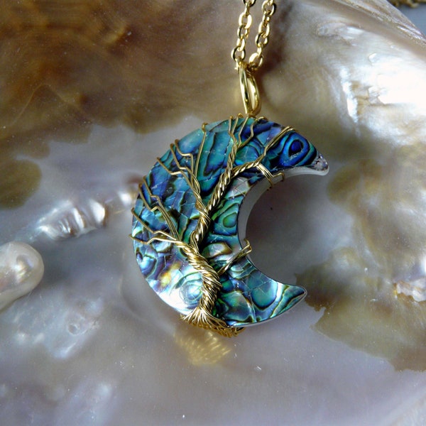 Pendentif Abalone Demi-Lune Arbre de Vie