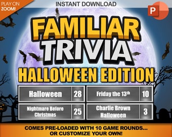 Halloween Familiar Trivia with Working Scoreboard / Digital Game / PowerPoint Template / Halloween Party Game / Instant Download