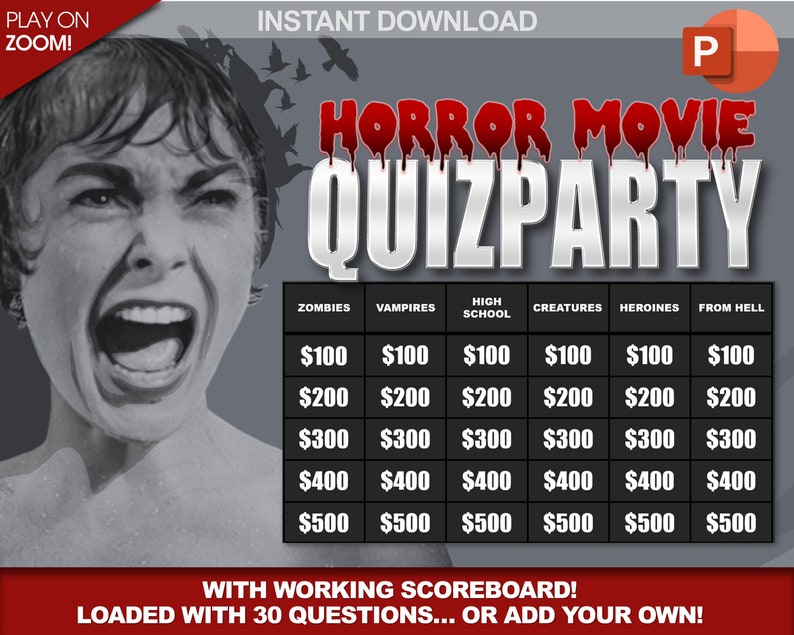 Halloween Horror Quizparty Trivia Game W/ Working Scoreboard
