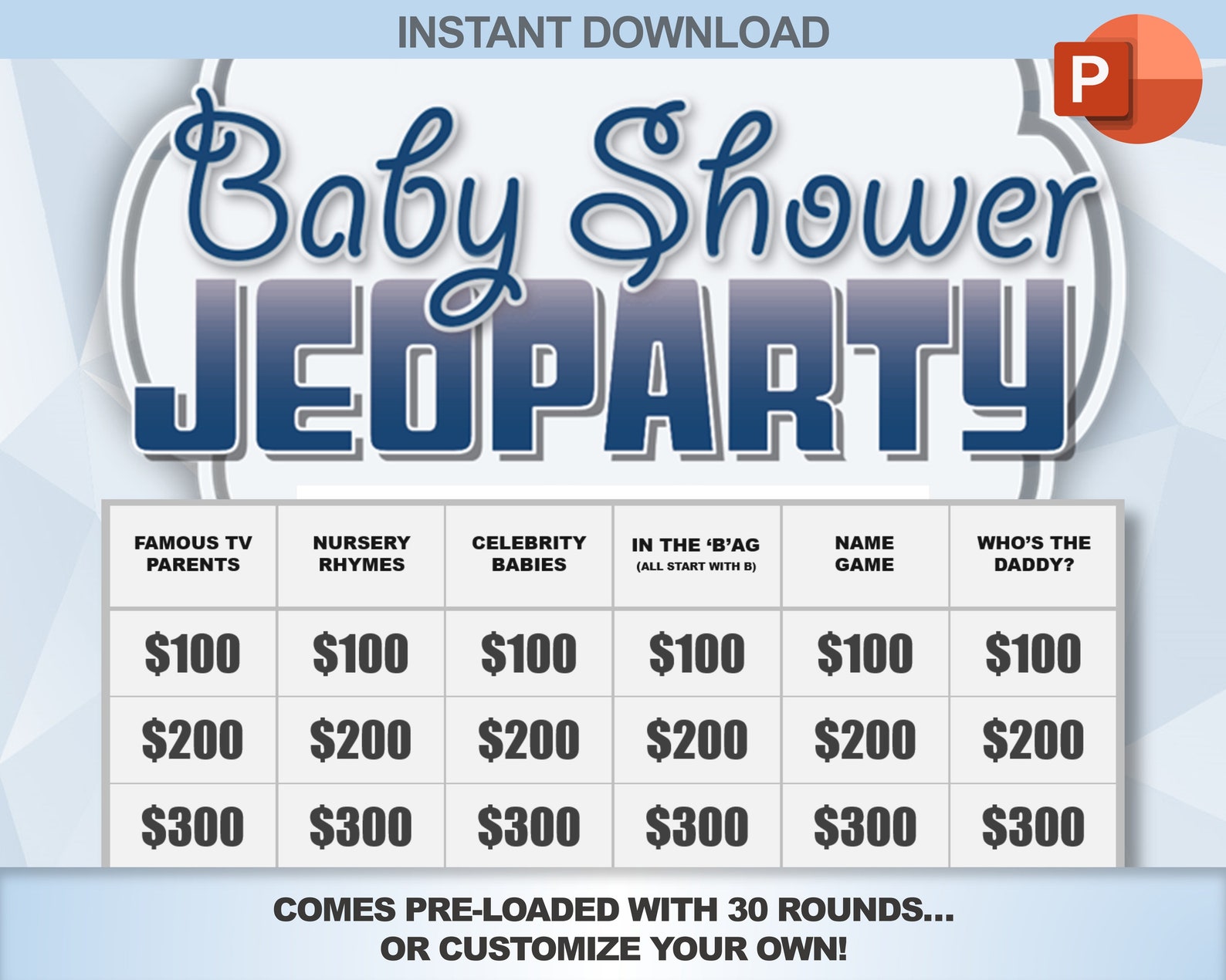 Baby Shower Trivia Powerpoint Party Game Templates / Blue Boy Game / PC