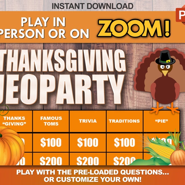Thanksgiving Jeoparty w/ Working Scoreboard / Interactive / Digital Game /  PC, Mac, iPhone, iPad / PowerPoint Template / Party Game