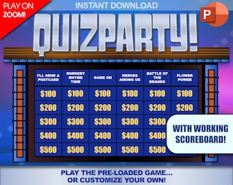 QuizParty Instant Download Party Game / Play on Zoom! / PC, Mac, iPhone, iPad / PowerPoint Template / Make Your Own Game / with Scoreboard!