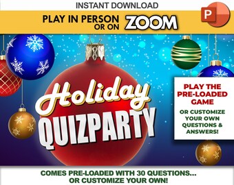 Holiday Quizparty PowerPoint Game w/ Scoreboard / PC, Mac, iPad and iPhone / Fun Christmas and Holiday Trivia Game / Holiday Games for Work