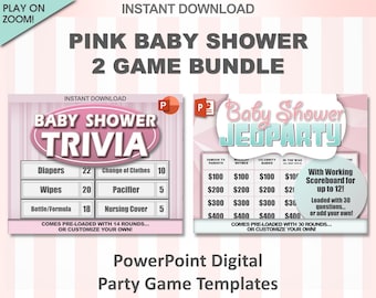 Baby Shower Trivia & Jeoparty PowerPoint Party Game Templates / Pink Girl /  PC, Mac, iPhone, iPad / Game Night / Instant Download