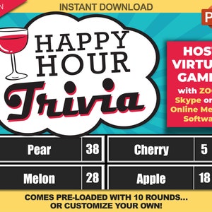 Virtual Happy Hour Trivia Game Download / Play on Zoom / PC, Mac, iPhone, iPad / Game Night / Make Your Own Game / with Scoreboard image 1