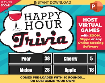 Virtual Happy Hour Trivia Game Download / Play on Zoom! / PC, Mac, iPhone, iPad / Game Night / Make Your Own Game / with Scoreboard!