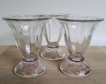 Vintage Glassware, Decor, 50s, MidCentury, PINK, Clear, Set, 3, Champagne, Cocktail, Coupe, 1950s Style, Fashion, Dinner Party, Holiday Gift