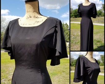 Roupas vintage, vestido anos 80, feminino, preto, mangas esvoaçantes, festival, boho, boho, exclusivo!