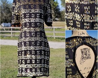 Vintage Clothing, 80s, Womens Dress, 1980s Outfit, Sequins, Silk, Black, Formal Style, Fashion, Special Occasion, Short, Open Back, Unique