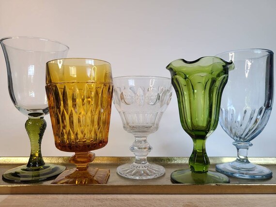 Vintage Glassware, Midcentury, Mismatched Glasses, Goblets, Set, Mix Match,  Colored, Cocktail, 50s 60s, Boho Bohemian, Rustic, Shabby Chic - Etsy