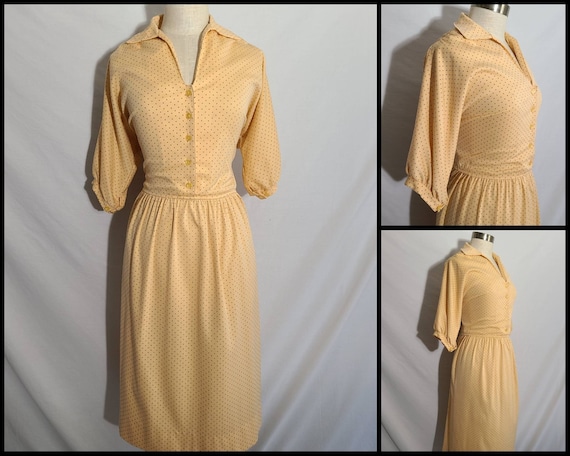 Vintage Clothing, Womens 70s Dress, Polka Dot, Pe… - image 1