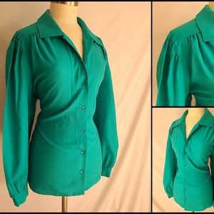 Vintage Clothing, Womens 70s Top, Blouse, 1970s Style, Festival Outfit, Long Sleeve Shirt, Green, Button Up, Medium, Large, Retro Fashion