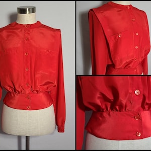 Ropa vintage, Top de mujer de los 90, Blusa de 1990, Camisa, Rojo, Manga larga, Bolsillos, Button Up, Traje de festival, Boho, Moda retro, Mediana, 9
