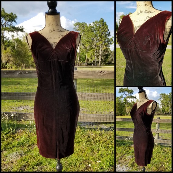 Vintage Clothing, Womens 60s Dress, Velvet, Prom, Formal, Special Occasion, 1960s  Fashion, Retro Style, Plunge Neck, 1960's, Elegant, Chic 