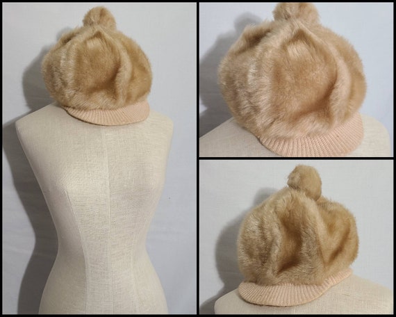 Vintage Clothing, Womens 70s Hat, Faux Fur w/ Bal… - image 1