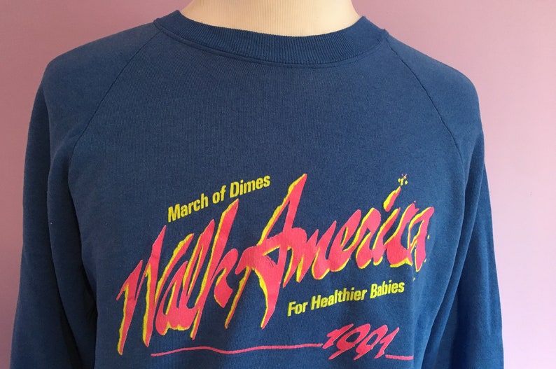 Vintage 90s March of Dimes Walk America For Healthier Babies 1991 Blue Crewneck Sweatshirt vintage 90s crewneck sweatshirt XL