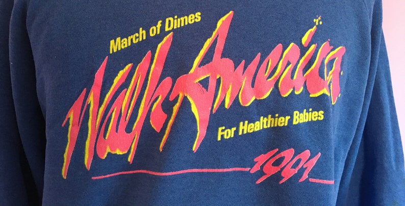 Vintage 90s March of Dimes Walk America For Healthier Babies 1991 Blue Crewneck Sweatshirt vintage 90s crewneck sweatshirt XL