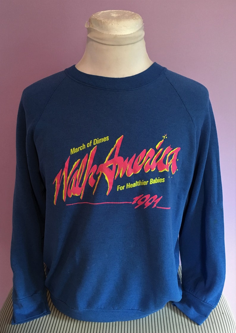 Vintage 90s March of Dimes Walk America For Healthier Babies 1991 Blue Crewneck Sweatshirt vintage 90s crewneck sweatshirt XL