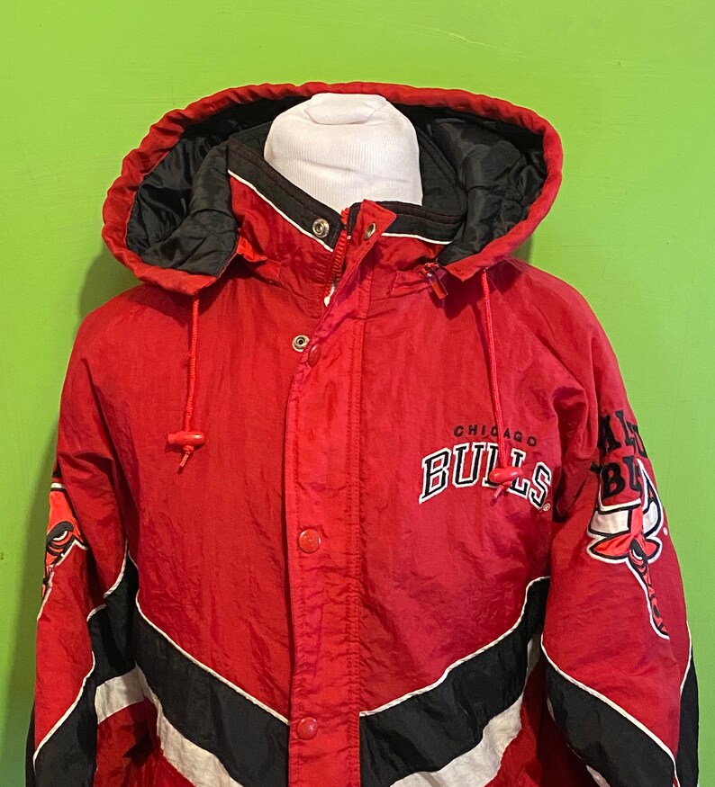 Vintage Chicago Bulls 1990s Red Hooded Starter Puffy Park Coat Etsy