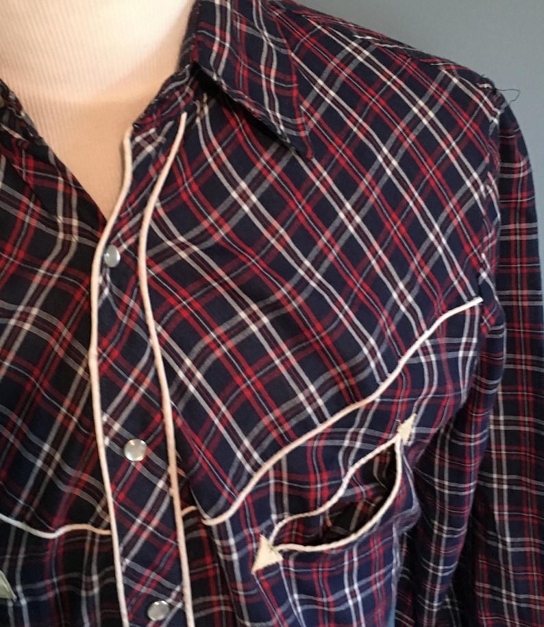 Color Plaid Pearl Snap Western Button Down Shirt Cowboy Shirt Western Snap shirt 80s vintage shirt Medium Vintage Polo Multi